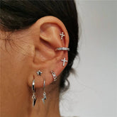 Pair Of 925 Sterling Silver Medium White CZ Cross Minimal Stud Earrings